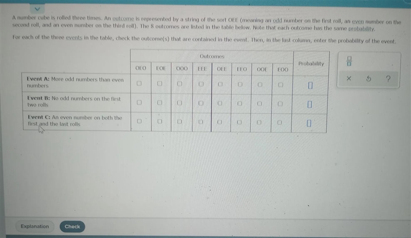 A number cube is rolled three times. An outcome is represented by a string of the-example-1