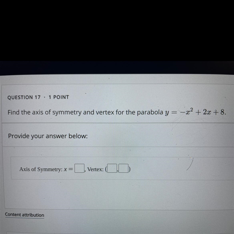 Find the axis of symmetry and vertex for the parabola y=−x2+2x+8.-example-1