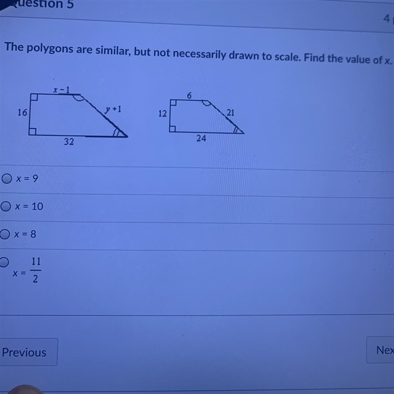 4 pts The polygons are similar, but not necessarily drawn to scale. Find the value-example-1