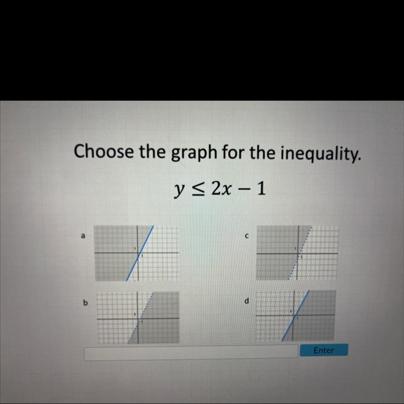 Choose the graph for the inequality. y≤ 2x 1-example-1