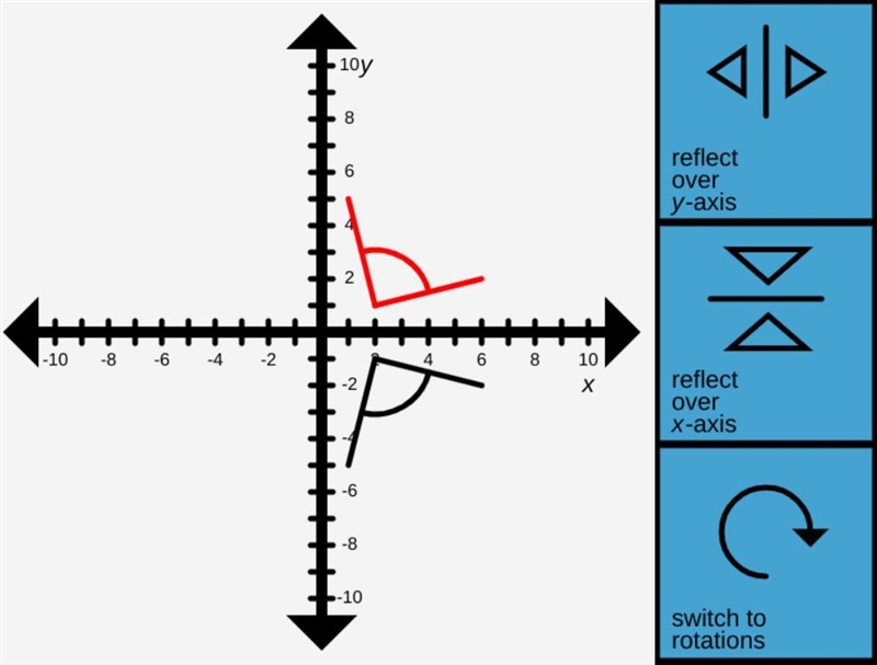 Rotate the angle 90° counterclockwise. Then, translate it left 3 units. Finally, reflect-example-1