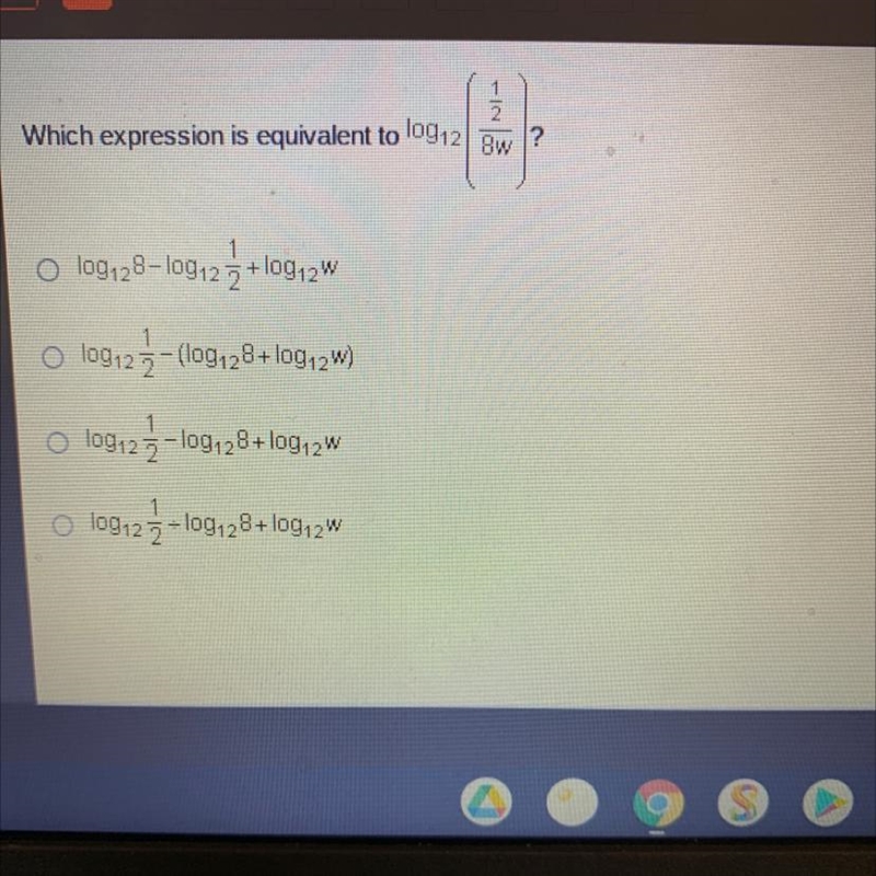 What’s the answer for log12(1/2/8w)?-example-1