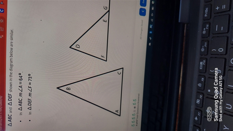 Please help!!! Question 1: What is the measure of ZD? A: 107 B: 37 C: 64 D: 73 Question-example-1