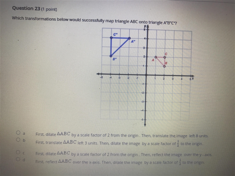 Which transformations below would successfully map triangle ABC onto triangle A” B-example-1