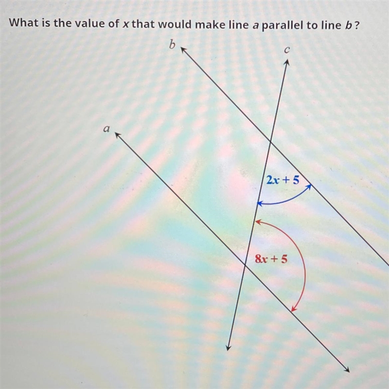 What is the value of x that would make line a parallel to line b?-example-1