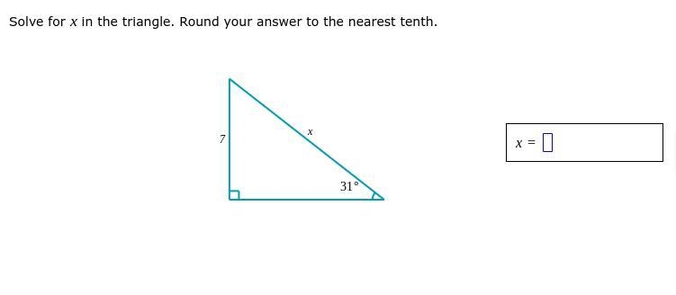 Solve for x in the triangle. Round your answer to the nearest tenth.-example-1