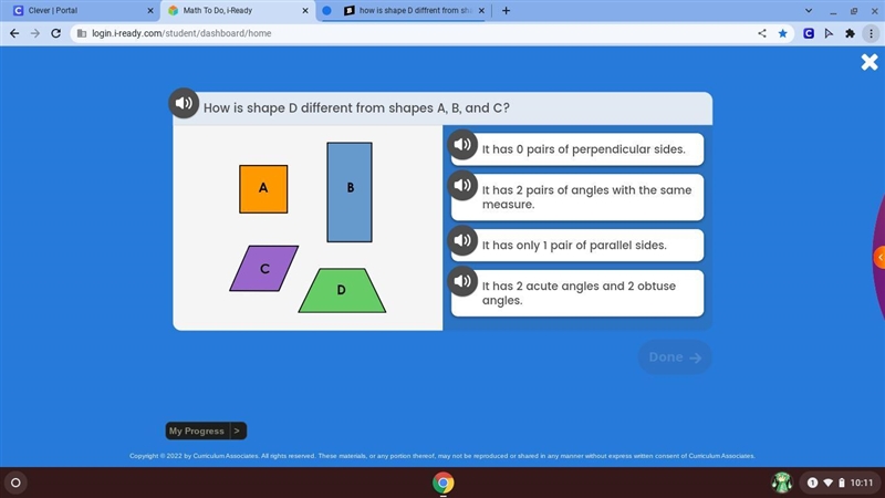 How is shape D diffrent from shapes A,B,C-example-1