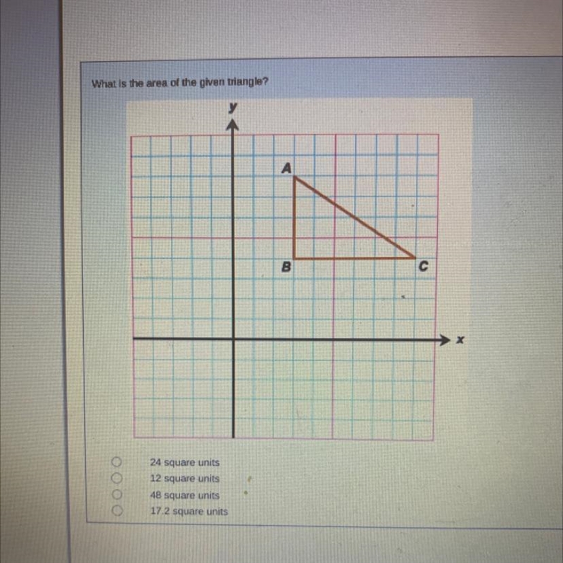 What is the area of the given triangle? 24 square units 12 square units 48 square-example-1