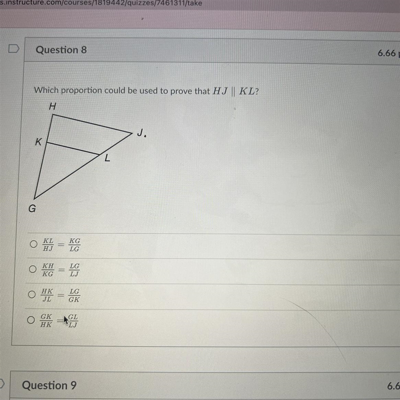 Which proportion could be used to prove that HJ is parallels to KL? multiple choice-example-1