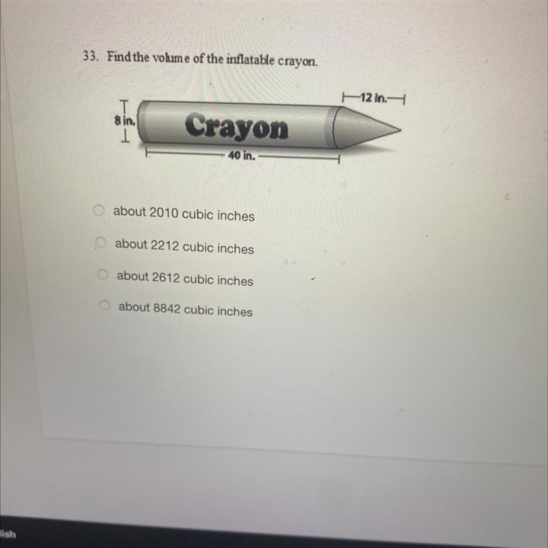 Find the volume of the inflatable crayon.-example-1