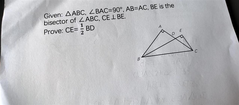 Please help its a proof question look at the image given triangle ABC, prove CE=1/2 BD-example-1