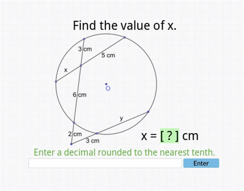 Find the value of x. Enter a decimal round to the nearest tenth. 3cm 3cm 2cm 6cm 5cm-example-1