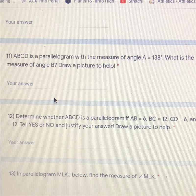 Please help with number 11! ABCD is a parallelogram with the measure of angle A=138. What-example-1