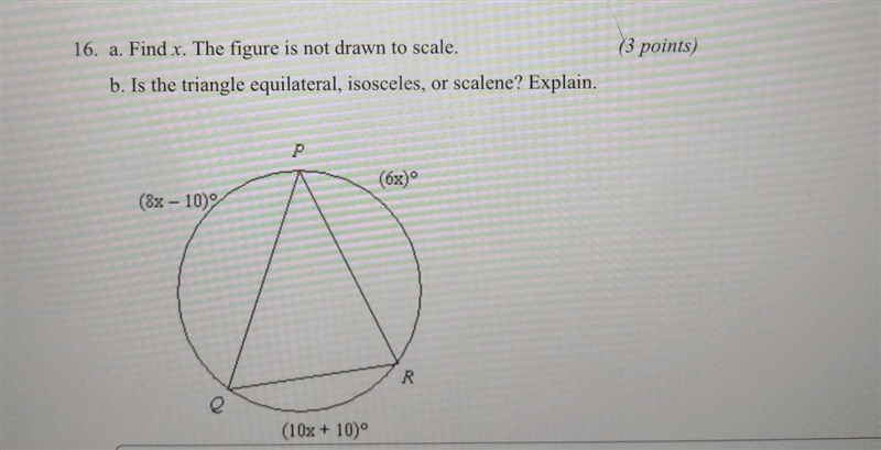 A. Find x b. Is the triangle equilateral isosceles or scalene? please explain ​-example-1