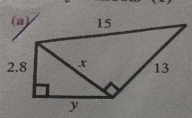 In the following diagrams calculate the sides marked with letters x and y. All dimensions-example-1