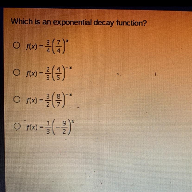 Which is an exponential decay function-example-1