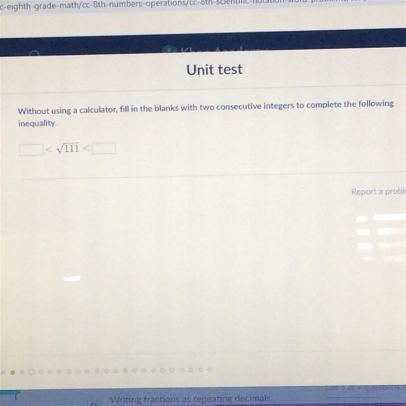 Without using a calculator, fill in the blanks with two consecutive integers to complete-example-1