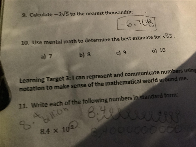 Use mental math to determine the best estimate for √65-example-1