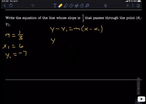 Which of the following correctly sets up the point-slope equation for this line? y-example-1