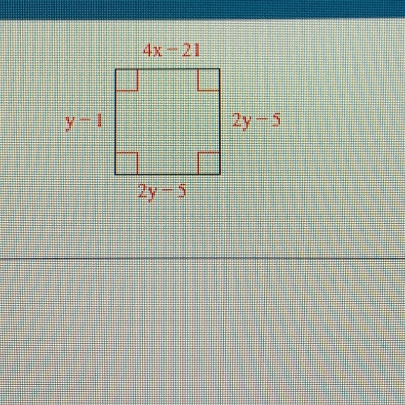 Find the values of the variables. Then find the side lengths of the square-example-1