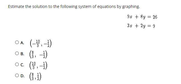 Estimate the solution to the following system of equations by graphing.-example-1