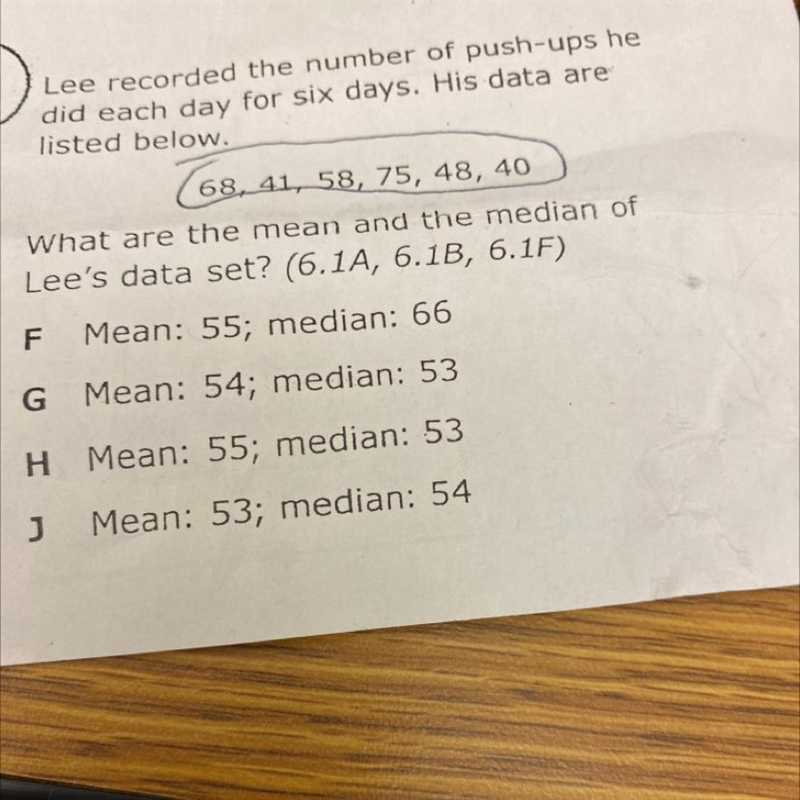 Lee recorded the number of push ups he did each each day for six days his data are-example-1