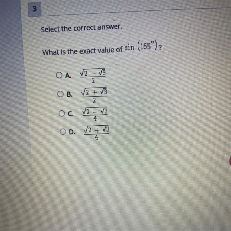 What is the exact value of sin (165 degrees)-example-1