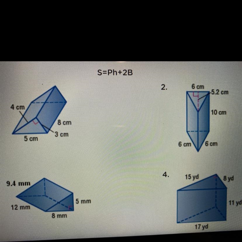 Determine the surface area of each triangular prism. Round to the nearest tenth if-example-1