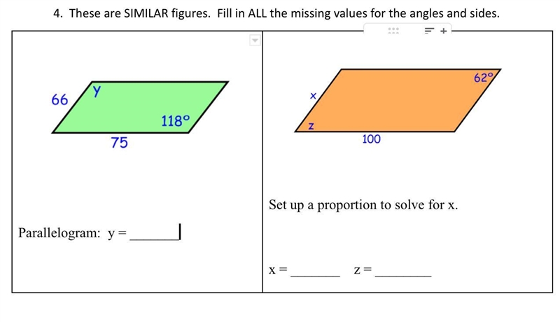 These are SIMILAR figures. Fill in ALL the missing values for the angles and sides-example-1