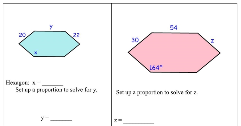 These are SIMILAR figures. Fill in ALL the missing values for the angles and sides-example-2