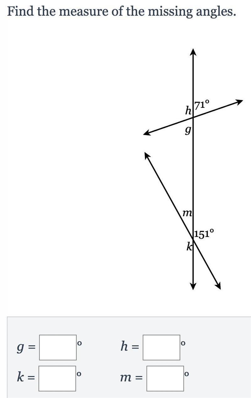 Find the measure of the missing angles.-example-1