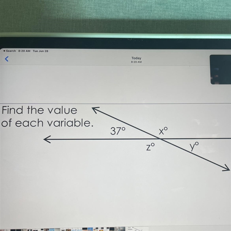 Find the value of each variable.-example-1