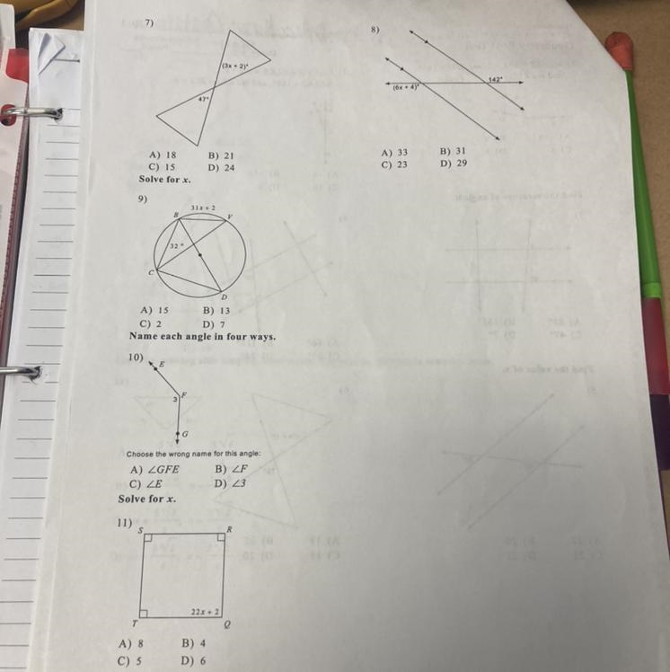 Geometry 7&8&9. Find the value of x.-example-1