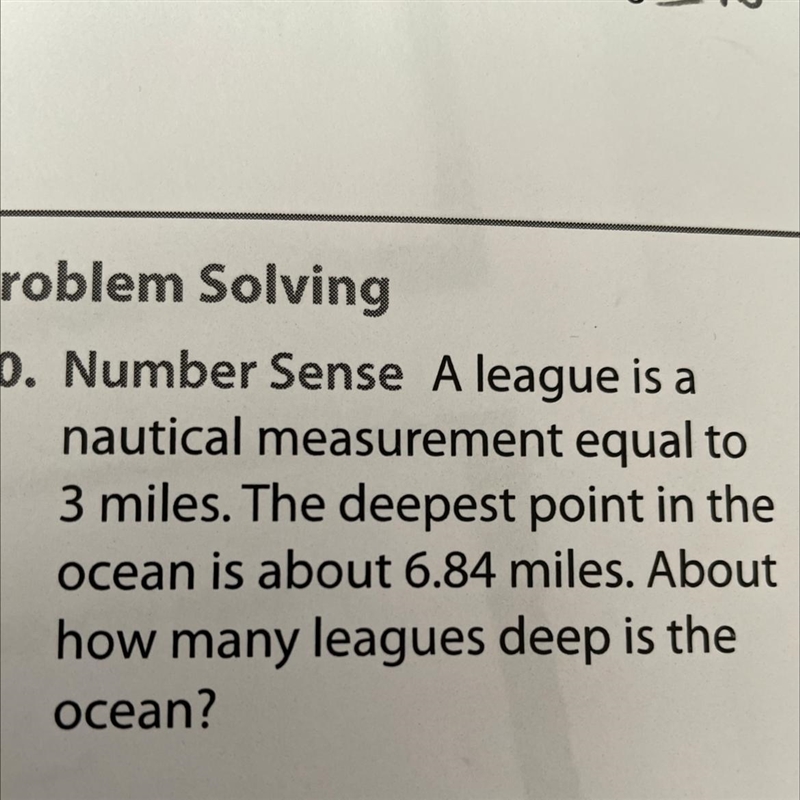 A league is a nautical measurement equal to 3 miles. The deepest point in the ocean-example-1