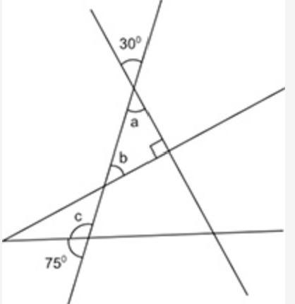 What are the measures of Angles a, b, and c? Show your work and explain your answers-example-1