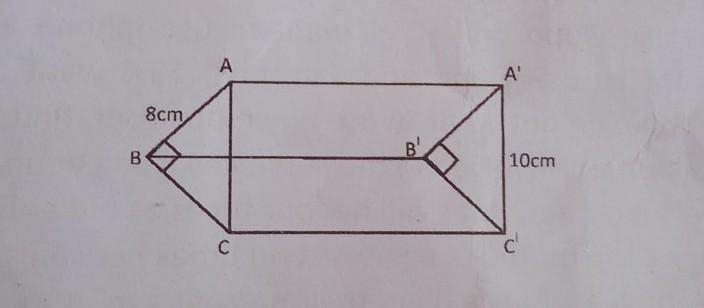 Given diagram is a solid prism of a triangular base. if the base of the prism is 480 cm-example-1