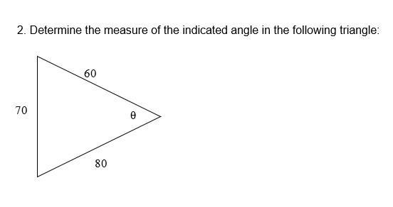 Determine the measure of the indicated angle in the following triangle:-example-1