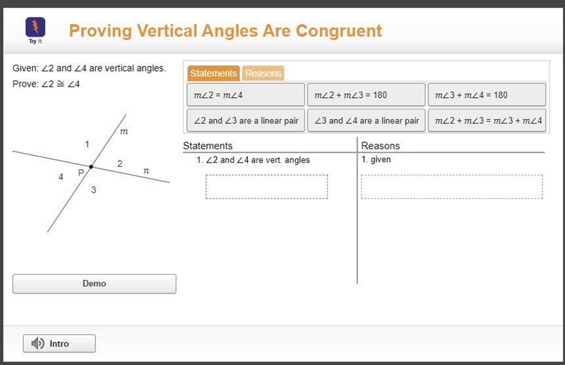 Proving Vertical Angles Are Congruent-example-1