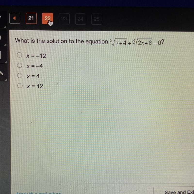 What is the solution to the equation 3√x+4+3/2x+8 = 0? Ox=-12 Ox= -4 x = 4 O x = 12-example-1