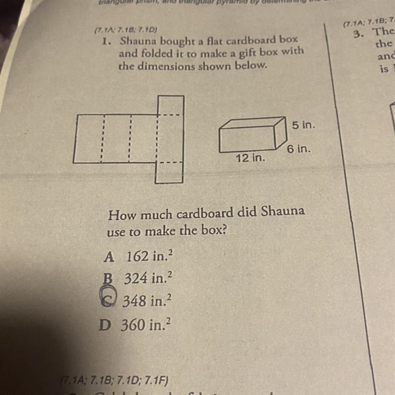 A cardboard carrying box has the dimensions shown below. How many square inches of-example-1