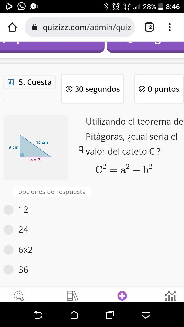 Ayuda Utilizando el teorema de Pitágoras, cual sería el valor del cateto C ?-example-1