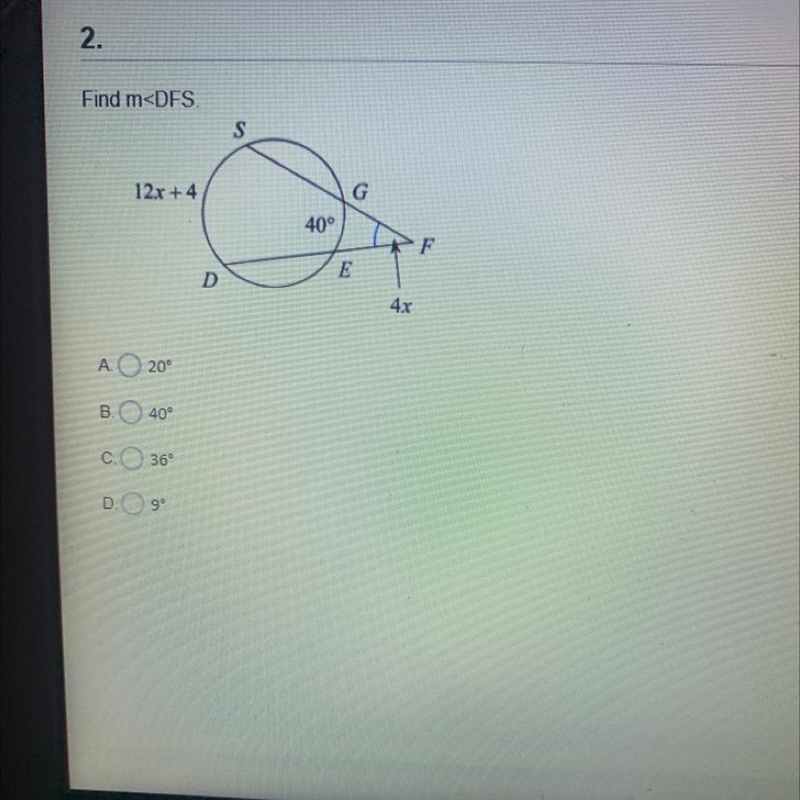 Find m S 12x +4 G 40° F E D 4x-example-1