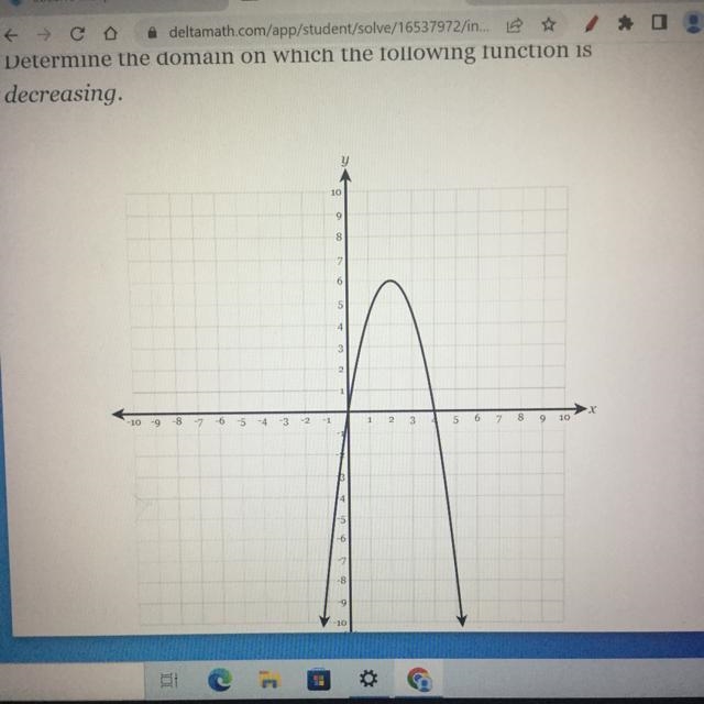 Determine the domain on which the following function is decreasing. -10 -9 -8-7-6 -4 -3 -2 -1 y-example-1