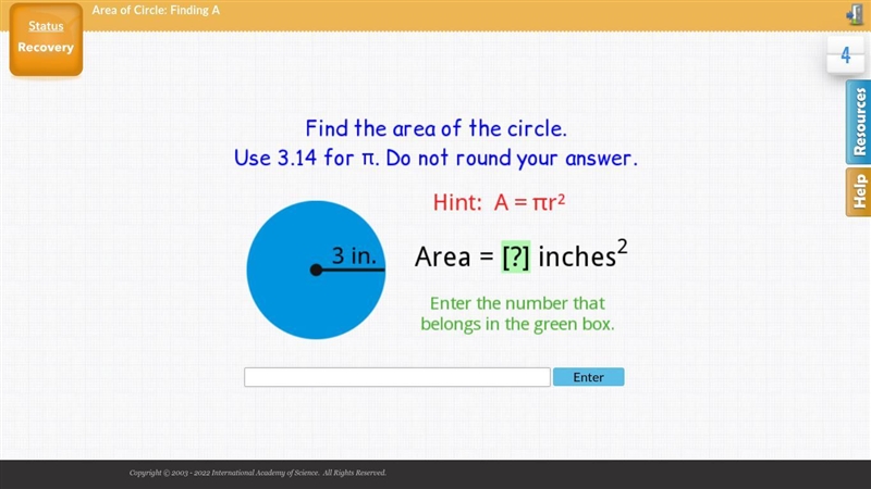 Find the area of a circle-example-1