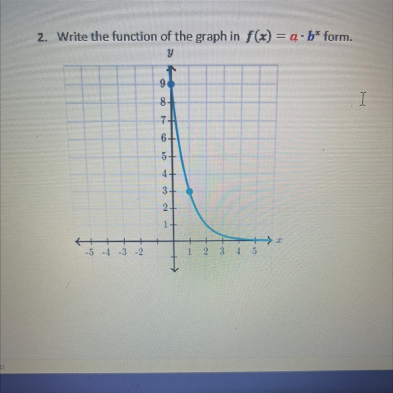 Write the function of the graph in f(x) = a • bx form-example-1