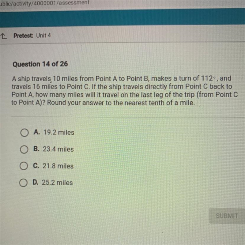 PLEASE HELP FAST) A ship travels 10 miles from Point A to Point B, makes a turn of-example-1