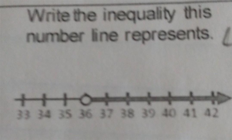 Write the inequality this number line represents 33 34 35 36 37 38 39 40 41 42​-example-1