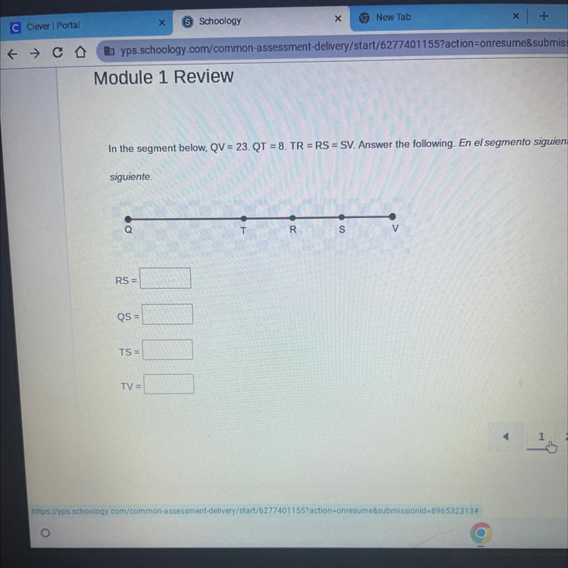 In the segment below, QV = 23. QT =8. TR = RS = SV.-example-1