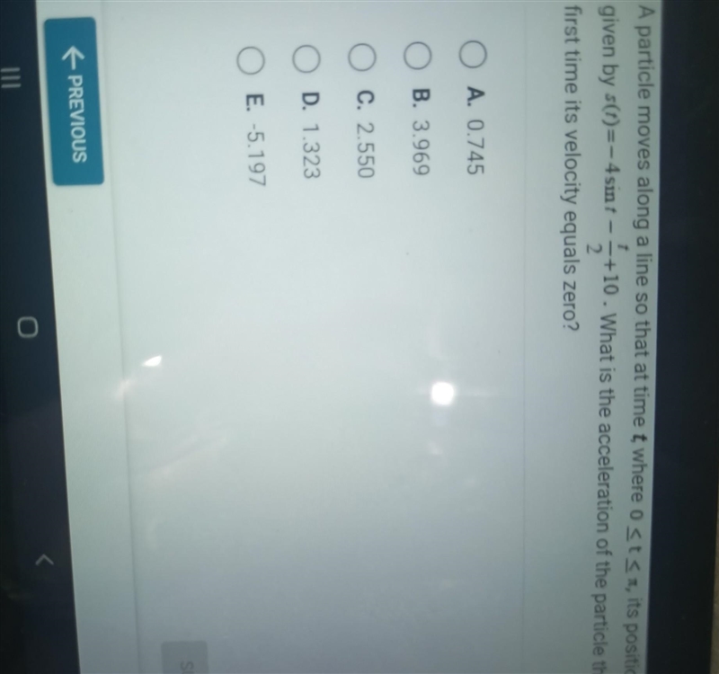 Question 33 of 45 You may use your calculator for this question. A particle moves-example-1