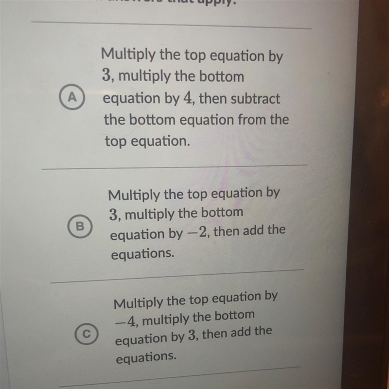 Which of these strategies would eliminate a variable in the system of equations? 2x-example-1